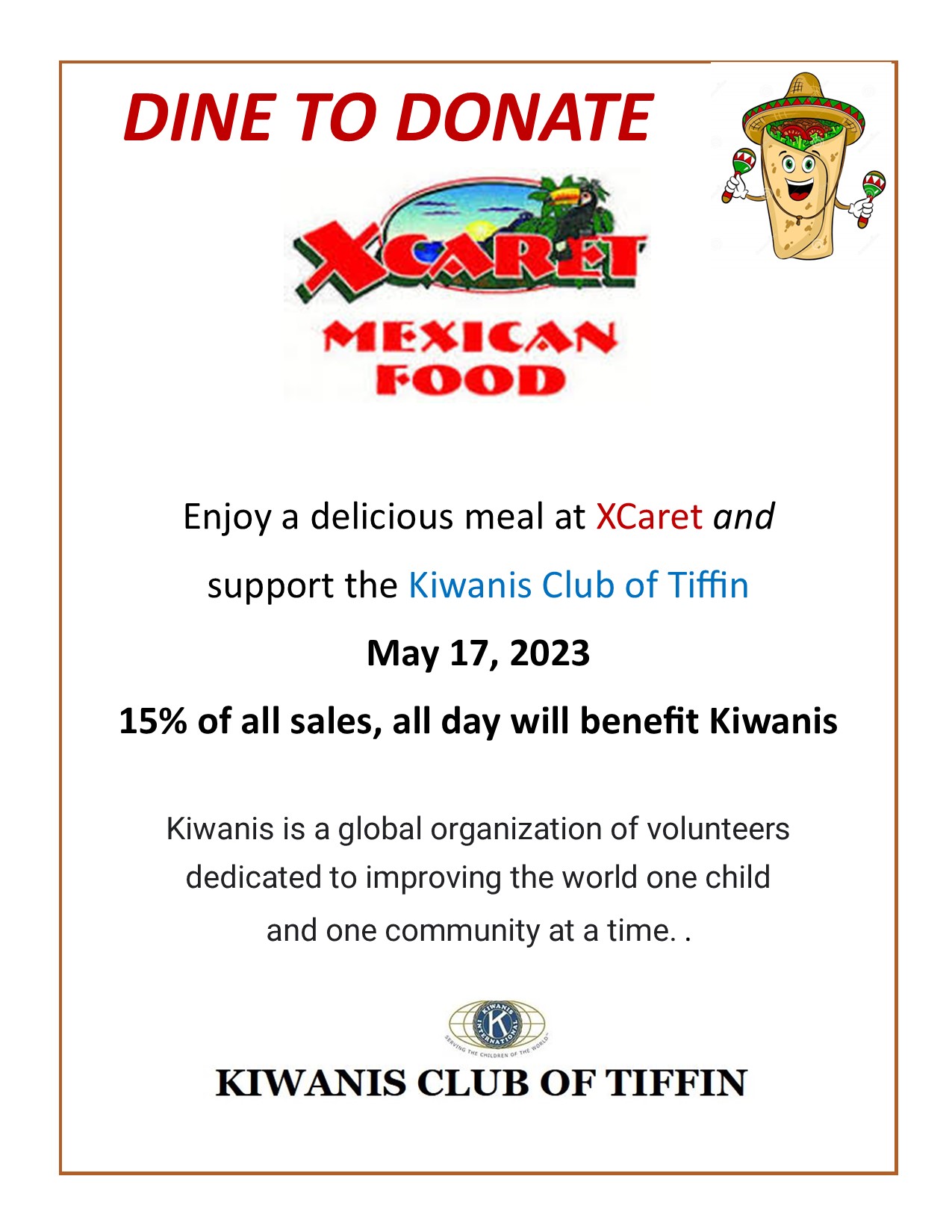 Kiwanis Club of Tiffin Dine to Donate