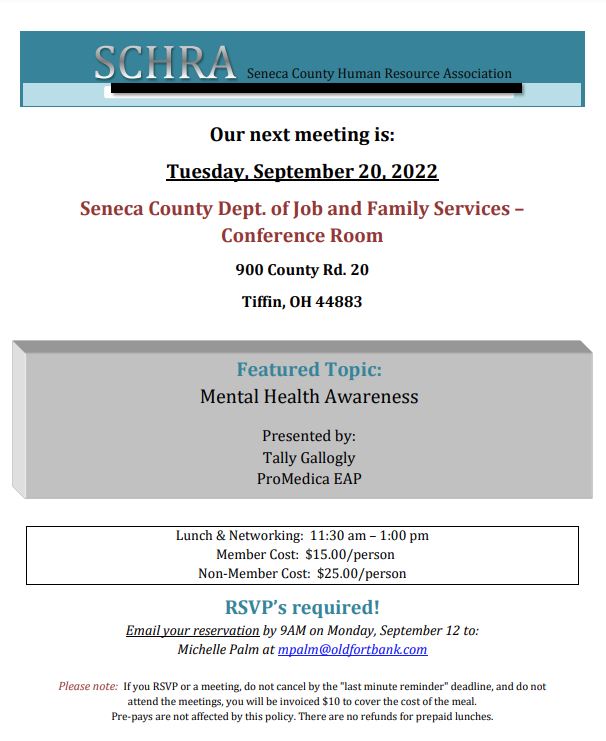 SCHRA (Seneca County Human Resources Association) Meeting