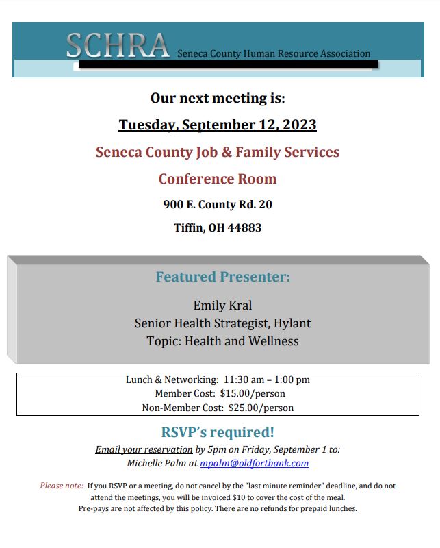 SCHRA (Seneca County Human Resources Association) Meeting