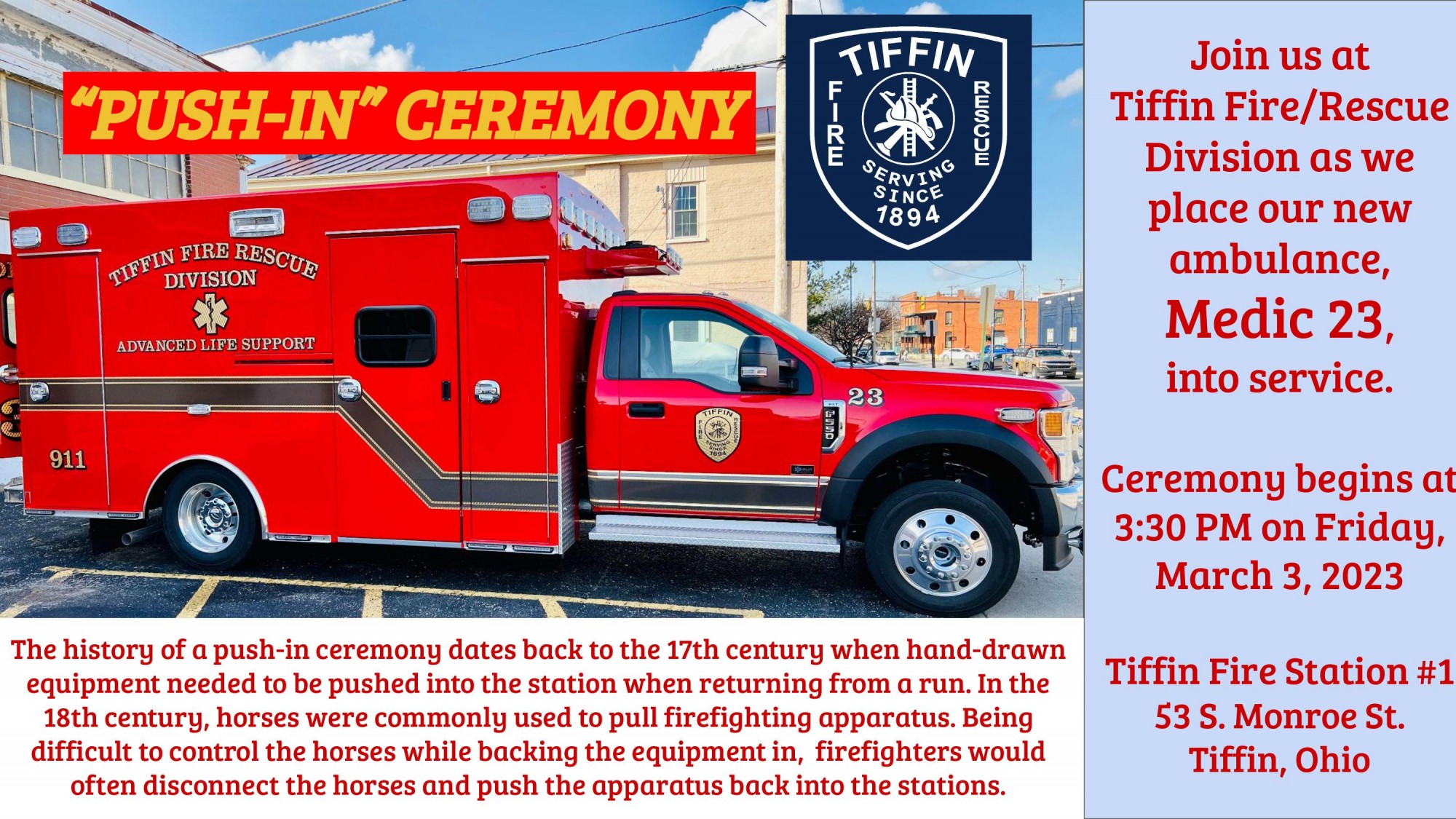 Push In Ceremony with the Tiffin Fire Rescue Division
