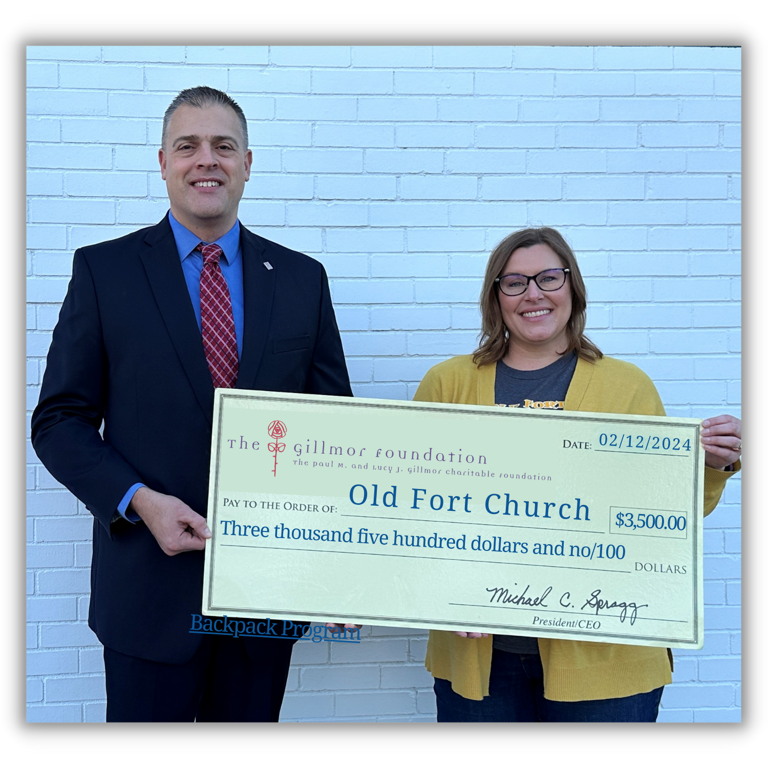 Gillmor Charitable Foundation Donates to Old Fort Church Backpack Program
