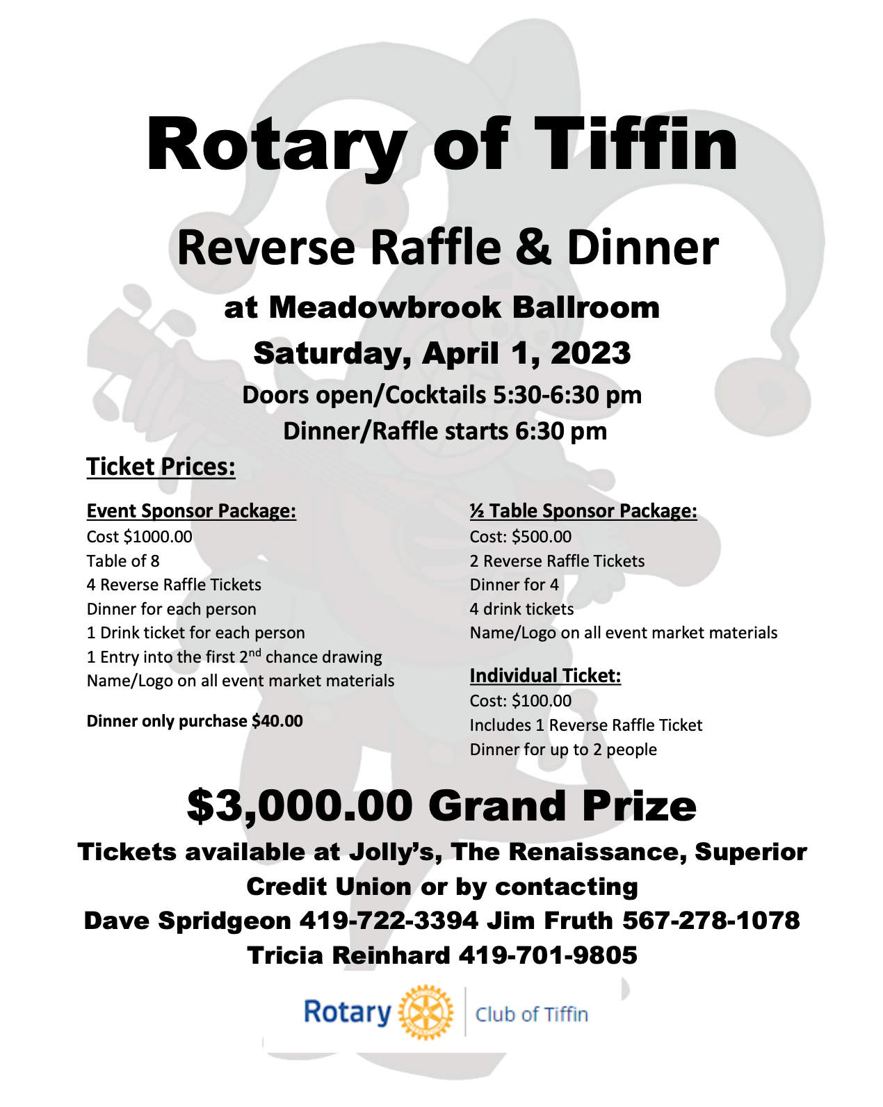 Rotary of Tiffin Reverse Raffle and Dinner